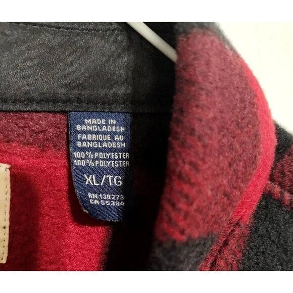 Wrangler Authentics Buffalo Plaid Fleece Shirt Long Sleeve Red Black Mens XL - Picture 5 of 6